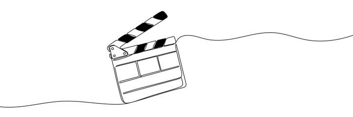 One continuous line drawing of film clapperboard. Outline Editable stroke. Doodle vector illustration