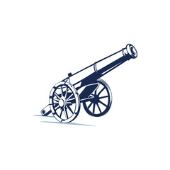 Fototapeta premium Vintage old cannon isolated on transparent background with metal wheels and antique design