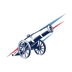 Fototapeta premium Old cannon silhouette Vector illustration Isolated on a transparent background