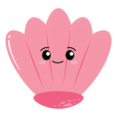 This image is a cartoon illustration of a pink shell with a friendly smiling face.