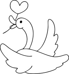 Cute duck, Valentine's Day line drawing, hand drawn	
