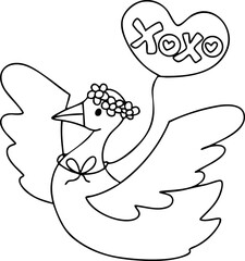 Cute duck, Valentine's Day line drawing, hand drawn	
