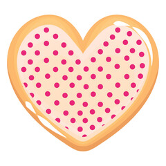 The image shows a decorative heart-shaped cookie decorated with pink polka dots, perfect for Valentine's Day.