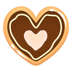 A heart-shaped cookie with a chocolate layer and a cream-colored heart in the center.