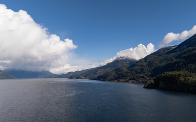 Scenic Mountain and Ocean View of Howe Sound BC Canada on a Clear Day