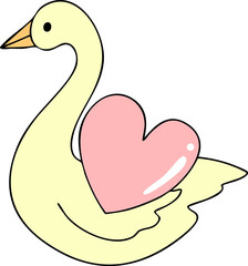cute duck, flowers, hearts, love valentine, hand drawn