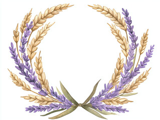 Watercolor Floral Wreath with Lavender and Wheat