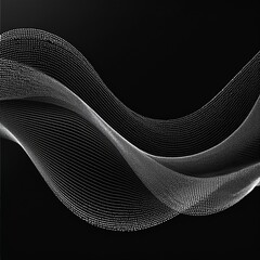 Wide image of abstract white color moving smoke wave created with dots in black background.
