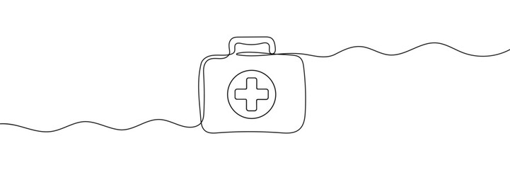 Continuous one line drawing of first aid kit box. simple medical box line art vector illustration.