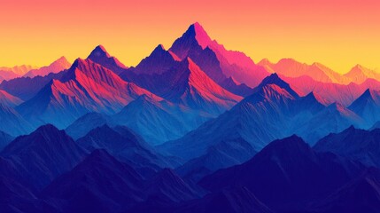 Vibrant Sunset Over Majestic Mountain Range