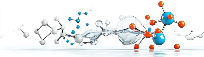 Colorful molecular structures and bubbles, illustrating chemical reactions and scientific concepts in a vibrant visual display.