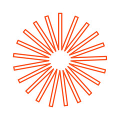 Obraz premium The image features a bold orange geometric design with lines radiating from a black circular center.