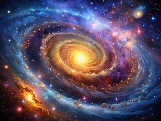 Vibrant Galaxy Illustration: Swirling Cosmic Colors & Celestial Formations