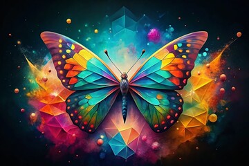 Vibrant Geometric Butterfly Watercolor Illustration - Dark Background