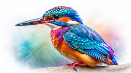 Obraz premium Vibrant Kingfisher Watercolor Bird Logo Illustration - Pink, Blue, Purple Avian Artwork