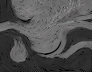 Abstract black and white wave squiggle doodle fingerprint style maze pattern 