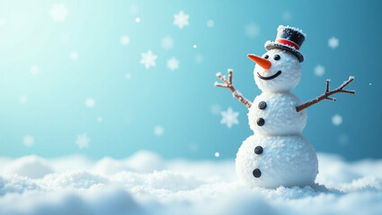 Fototapeta premium Festive snowman creation embracing winter magic amidst falling snowflakes