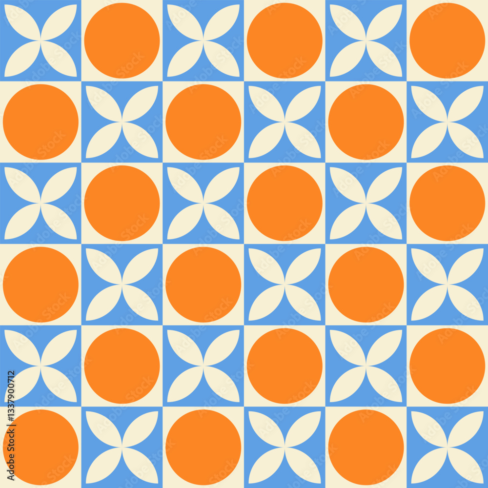 Aufkleber trendy retro geometric seamless pattern with colorful squares, circles and flowers. modern abstract 