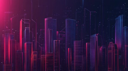 Fototapeta premium Futuristic Cityscape Neon Glow Skyline