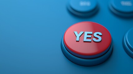 A close-up of a red button labeled "YES" on a blue background, symbolizing affirmation or decision-making in a digital context.