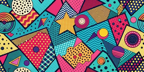 Fototapeta premium Vibrant Pop Art Abstract Background: Colorful Spotty Memphis Design