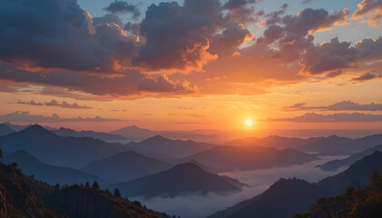 Sunset Over the Misty Mountains