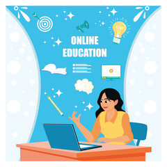 E-learning education, internet lessons and online webinar.