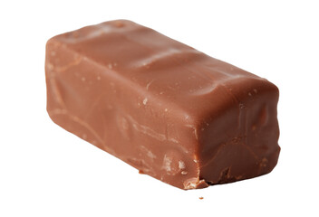 A chocolate bar is sitting on a white background