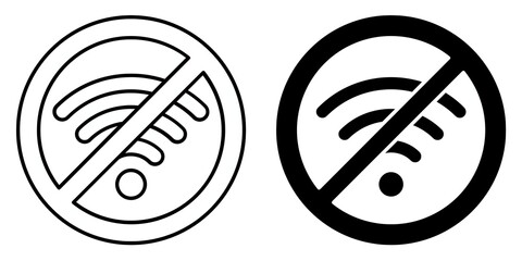 No wifi editable stroke outline icon isolated on white background flat vector illustration, black outline, Pixel perfect
