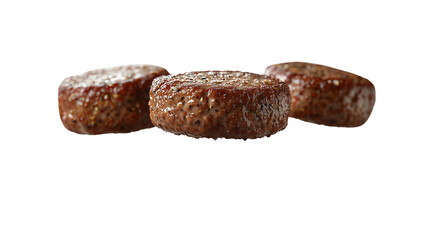 PNG, Burger ingredients, patty, isolated on white background, created and generated by AI technology.