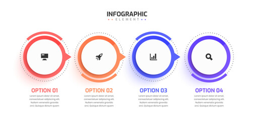 Business Timeline Infographic Presentation with Dotted Line Circle Label Arrow 4 Option and Icon