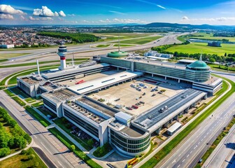 Vienna Airport Terminal 3 Aerial View, Austrian Airlines Logo, May 2019