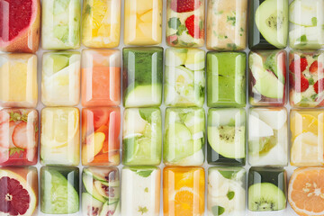 Colorful fruit ice cubes, creative food presentation