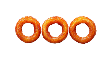 PNG, Burger ingredients, onion rings, isolated on white background, created and generated by AI technologies.