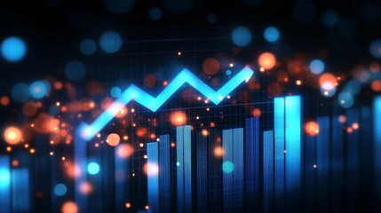 A depiction of an ascending graph on a dark backdrop, emphasizing business growth and achievement, perfect for financial reports, presentations, and marketing materials