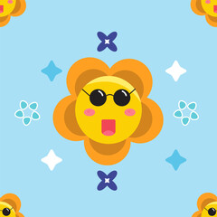 Cute smiling sun cartoon character wearing sunglasses, Seamless pattern. Summer seamless pattern Background. Vector Illustration.