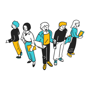 横並びの５人のイラスト