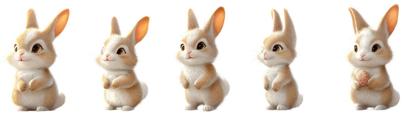 PNG, Easter, set of fluffy bunnies, isolated on a white background, created with Generative AI technology