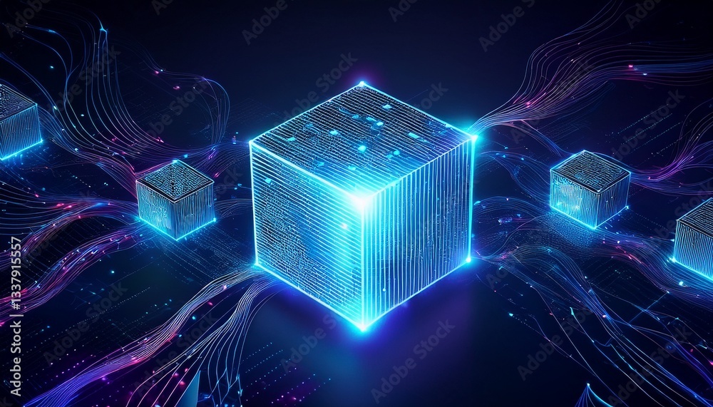 Poster futuristic metaverse digital cubes block technology network connection concept,
