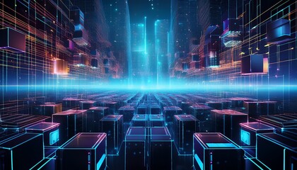 Futuristic metaverse digital cubes block technology network connection concept,