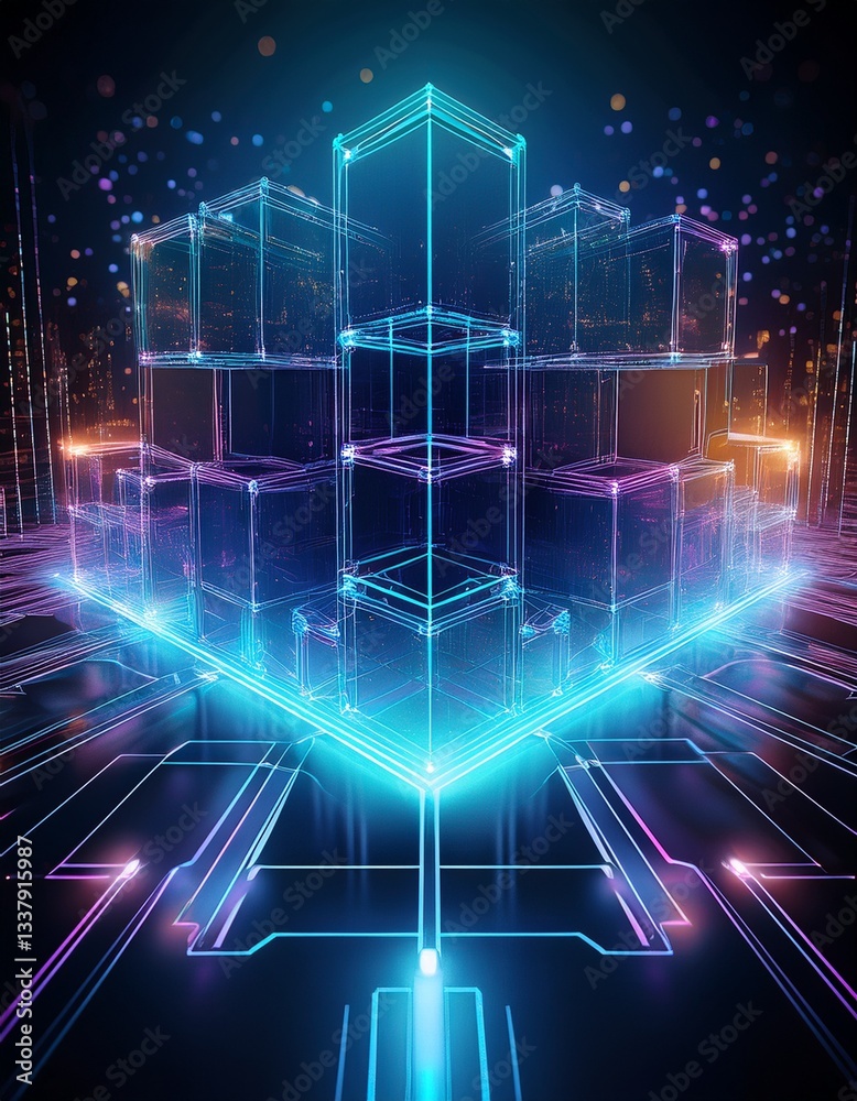 Poster futuristic metaverse digital cubes block technology network connection concept,