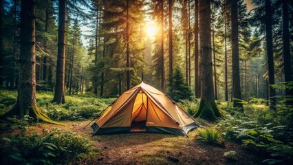Vintage Camping Tent in Forest: Hand-Drawn Doodle Travel Illustration