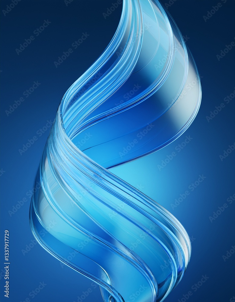 Wall mural 3d render abstract light blue curve frosted glass pattern with a gradient color on blue