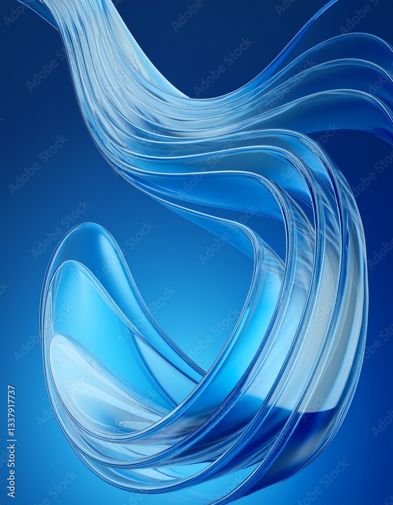 Wall mural 3d render abstract light blue curve frosted glass pattern with a gradient color on blue