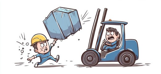 Pixel Art Illustration of Construction Worker and Forklift