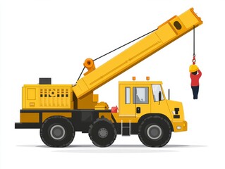 Fototapeta premium Pixel Art Illustration of Yellow Crane Truck Lifting a Person