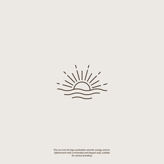 Minimalist Sun Line Art Logo with Waves - Elegant logo vintage Vector illustration Design