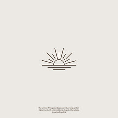 Minimalist Sun Line Art Logo with Waves - Elegant logo vintage Vector illustration Design