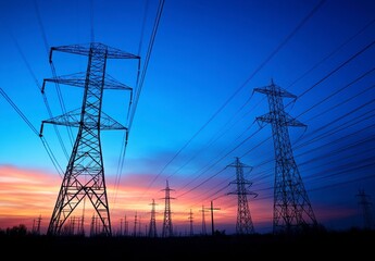 Silhouetted Power Lines at Sunset
