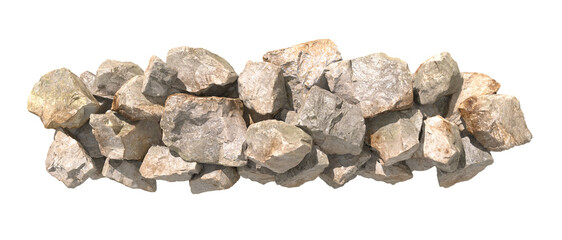 Aerial view horizontal boulders pile row on transparent backgrounds 3d render png file